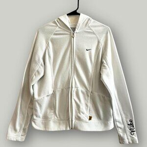 Nike Women’s White Zip Up Hoodie Fleece Jacket Athletic Y2K Minimal Size M